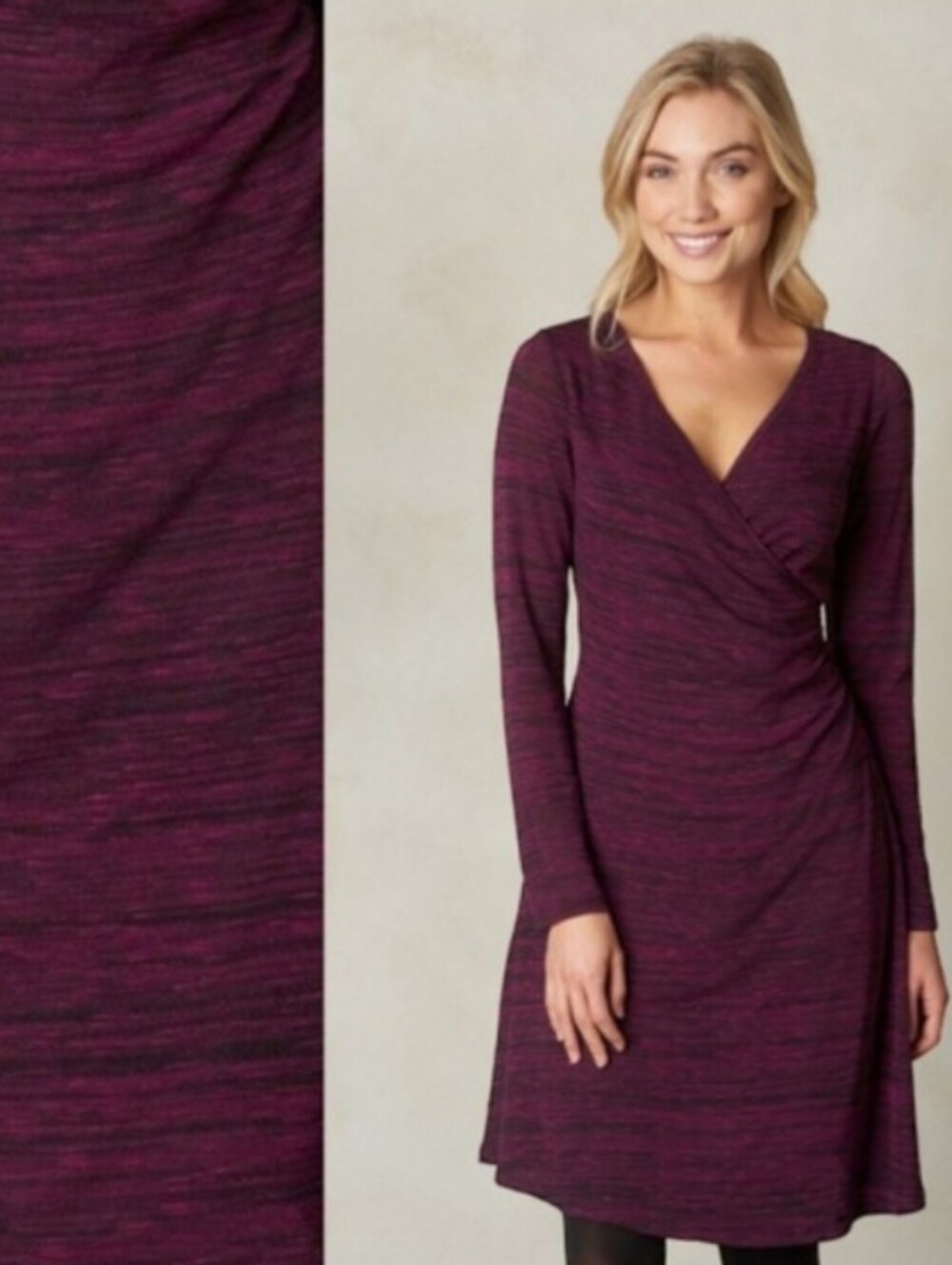 Prana Nadia Long Sleeve Faux Wrap Dress, size Small, Purple Space Dye, EUC